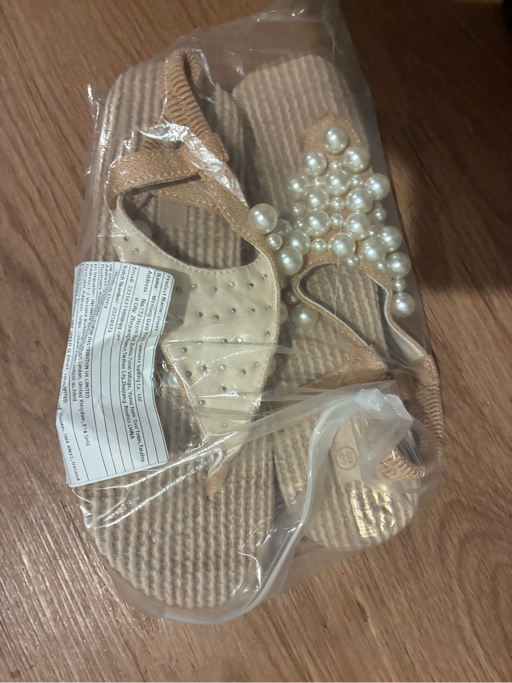 Pearl Embellished Tan Wedge Sandals